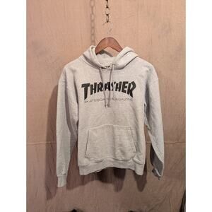 Skateboard Magazine Thrasher Spellout Hoodie - Small White Cotton